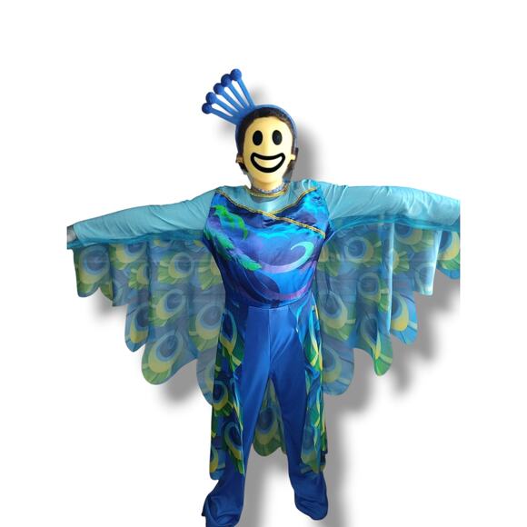 Girls Posh Peacock Costume Sz L 10/12 Jumpsuit Headpiece Hyde And Eek Halloween - Picture 11 of 11